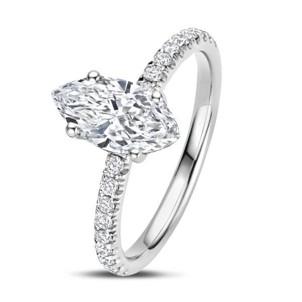 Search all PLP - 1.00 quilates anillo solitario en oro blanco con diamante marquesa cultivado en laboratorio y halo oculto