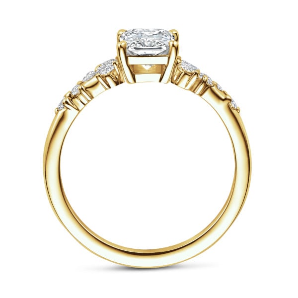 Anillos - Anillo solitario tipo cluster 1.50 ct en oro amarillo con diamante corte radiante
