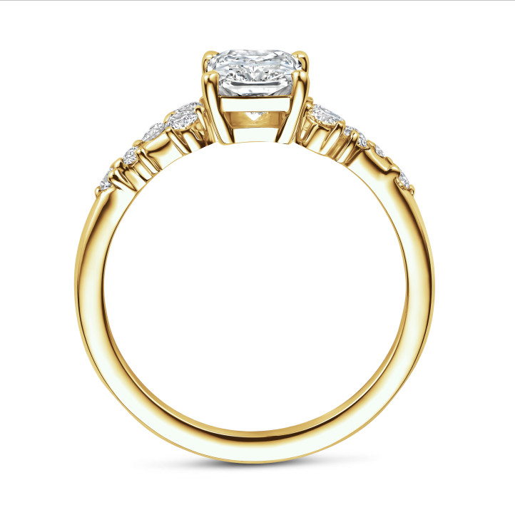 Anillo solitario tipo cluster 2.00 ct en oro amarillo con diamante corte radiante