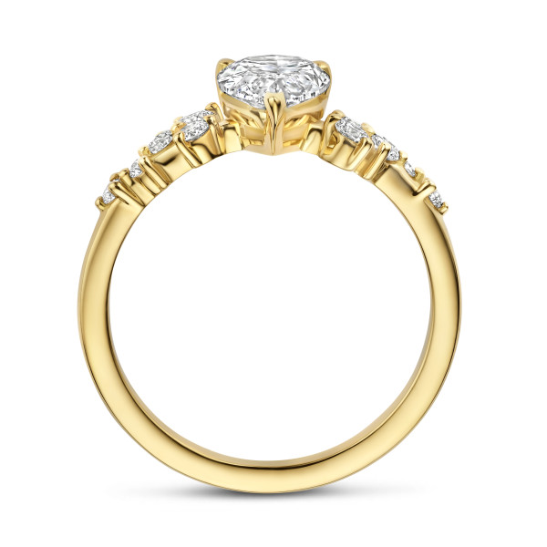 Anillos - Anillo solitario tipo cluster 1.50 ct en oro amarillo con diamante corte pera