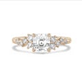 Anillo solitario tipo cluster 2.00 ct en oro rojo con diamante corte Asscher