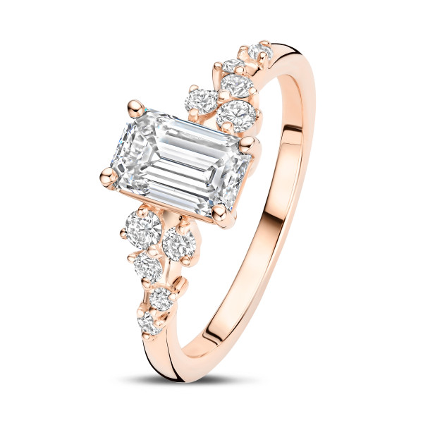 Anillos de compromiso - Anillo solitario tipo cluster 2.00 ct en oro amarillo con diamante corte esmeralda