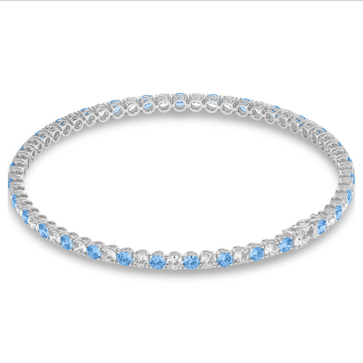 3.50 carat bracelet rivière en or blanc avec diamants synthétiques bleus et blancs