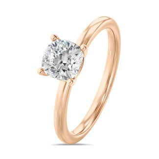 1.00 carat bague solitaire avec un diamant synthétique coussin en or rouge