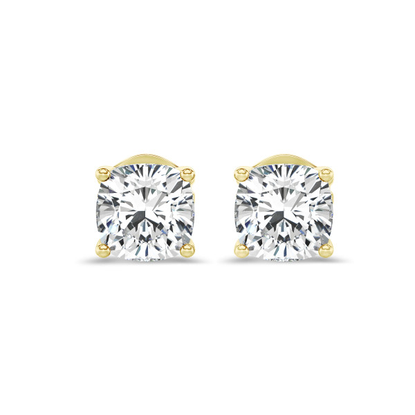 Boucles d'oreilles - 2.00 carats Boucles d'oreilles en or jaune avec diamant synthétique coussin solitaire