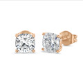 2.00 carats Boucles d'oreilles en or rouge avec diamant synthétique coussin solitaire