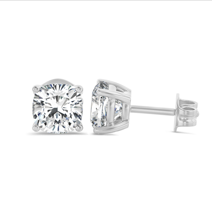 3.00 carats Boucles d'oreilles en or blanc avec diamant synthétique coussin solitaire