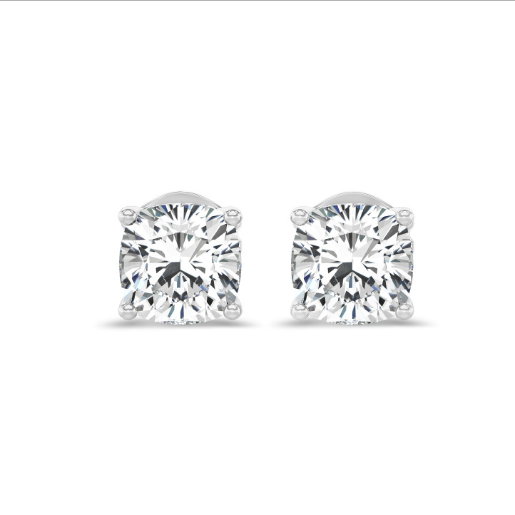 3.00 carats Boucles d'oreilles en or blanc avec diamant synthétique coussin solitaire