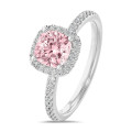 2.00 carats bague solitaire de type auréole avec un diamant synthétique coussin rose en or blanc avec diamants synthétiques ronds