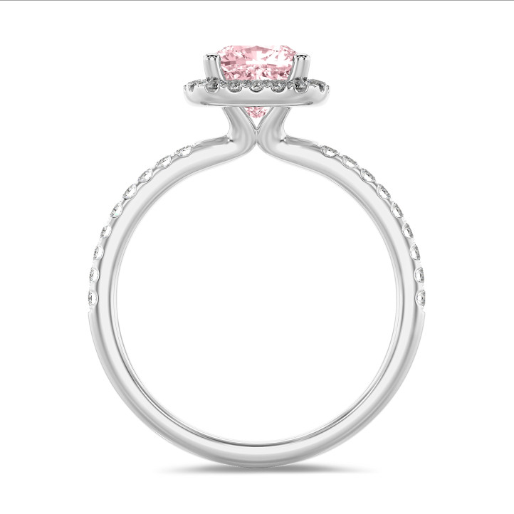 2.00 carats bague solitaire de type auréole avec un diamant synthétique coussin rose en or blanc avec diamants synthétiques ronds