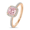 1.20 carats bague solitaire de type auréole avec un diamant synthétique coussin rose en or rouge avec diamants synthétiques ronds