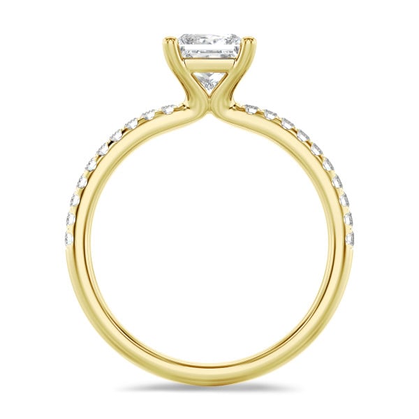 Bagues - 3.00 carats bague solitaire avec un diamant de laboratoire princesse en or jaune avec diamants de laboratoire sur les côtés