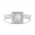 3.00 carats bague solitaire de type auréole avec un diamant de laboratoire princesse en or blanc avec diamants de laboratoire ronds