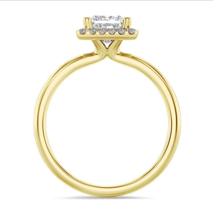2.50 carats bague solitaire de type auréole avec un diamant de laboratoire princesse en or jaune avec diamants de laboratoire ronds
