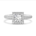 3.00 carats bague solitaire de type auréole avec un diamant de laboratoire princesse en or blanc avec diamants de laboratoire ronds