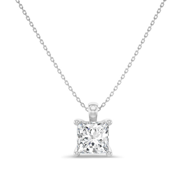 Colliers - 1.00 carat Pendentif solitaire avec diamant de laboratoire princesse en or blanc