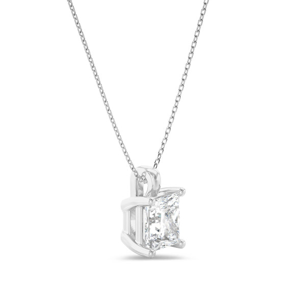 Colliers - 1.00 carat Pendentif solitaire avec diamant de laboratoire princesse en or blanc