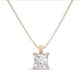1.00 carat Pendentif solitaire avec diamant de laboratoire princesse en or rouge