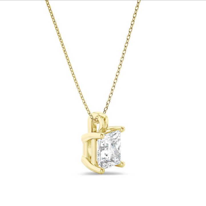 2.00 carat Pendentif solitaire avec diamant de laboratoire princesse en or jaune