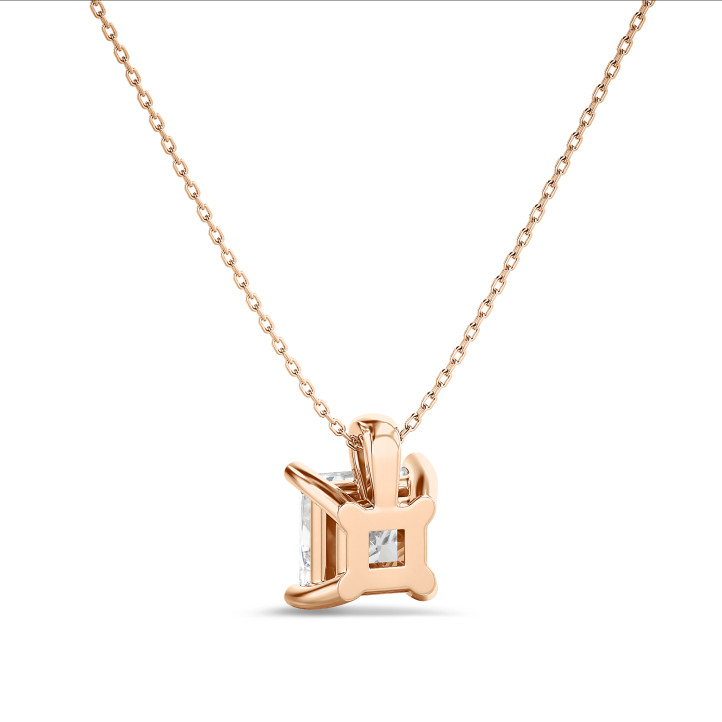 3.00 carat Pendentif solitaire avec diamant de laboratoire princesse en or rouge