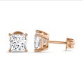 3.00 carats Boucles d'oreilles en or rouge avec diamant de laboratoire princesse solitaire