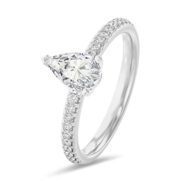 Bagues de fiançailles - 3.00 carats bague solitaire avec un diamant de laboratoire poire en or blanc avec diamants de laboratoire sur les côtés