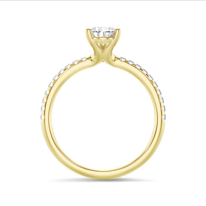 3.00 carats bague solitaire avec un diamant de laboratoire poire en or jaune avec diamants de laboratoire sur les côtés