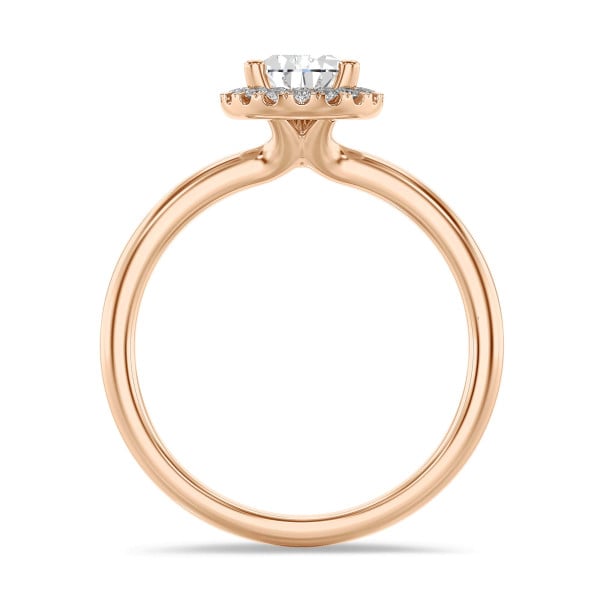 3.00 carats bague solitaire de type auréole avec un diamant de laboratoire poire en or rouge avec diamants de laboratoire ronds