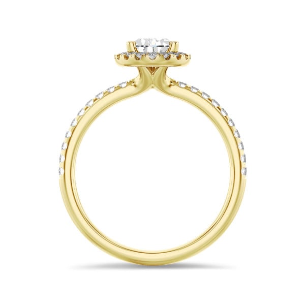 Search all PLP - 1.50 carats bague solitaire de type auréole avec un diamant de laboratoire poire en or jaune avec diamants de laboratoire ronds