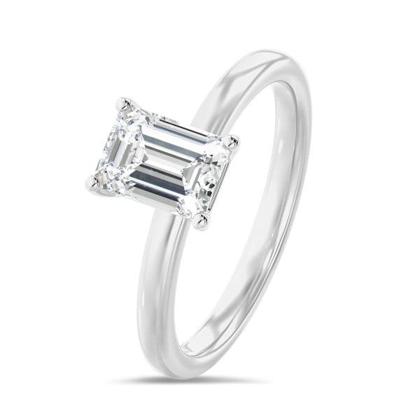Bagues de fiançailles - 3.00 carat bague solitaire avec un diamant de laboratoire émeraude en or blanc