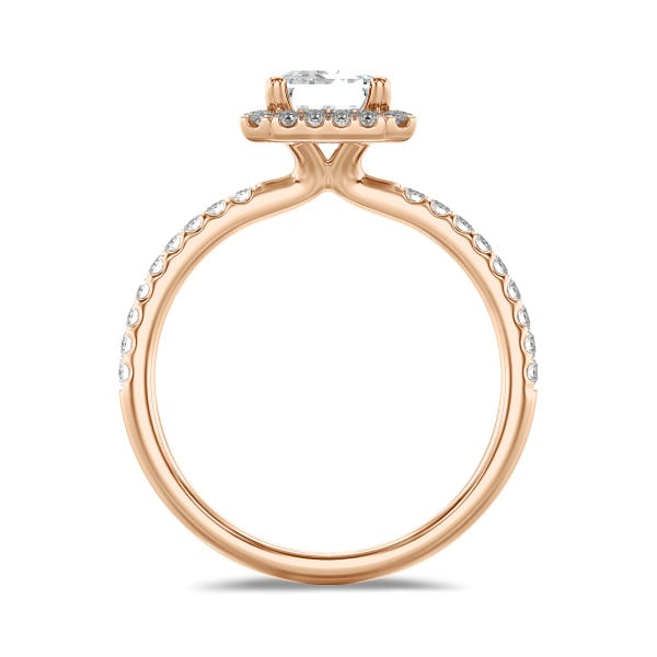 Bagues de fiançailles - 1.00 carats bague solitaire de type auréole avec un diamant de laboratoire émeraude en or rouge avec diamants de laboratoire ronds