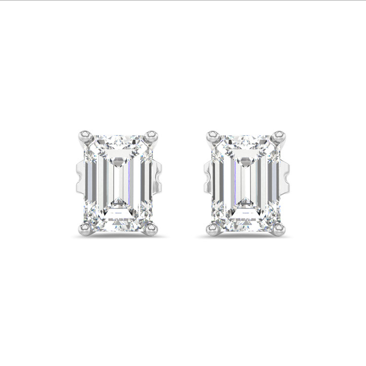 2.00 carats Boucles d'oreilles en or blanc avec diamant de laboratoire émeraude solitaire