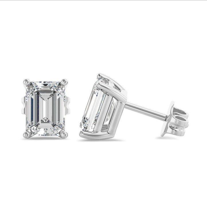 4.00 carats Boucles d'oreilles en or blanc avec diamant de laboratoire émeraude solitaire