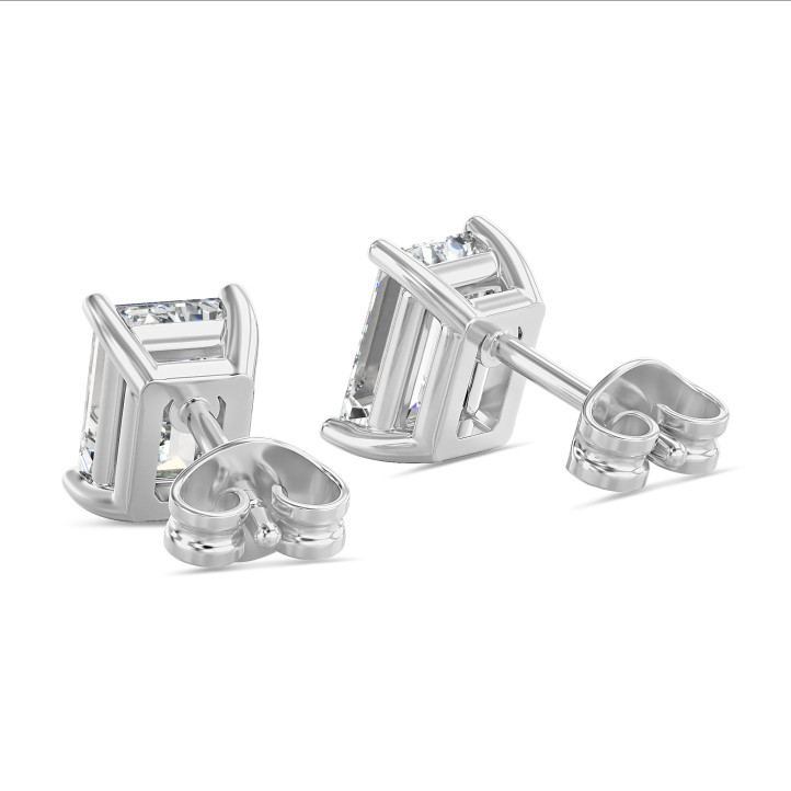 4.00 carats Boucles d'oreilles en or blanc avec diamant de laboratoire émeraude solitaire