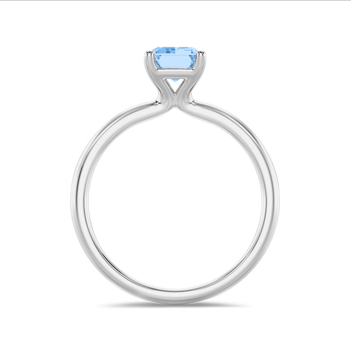 1.00 carat bague solitaire avec un diamant synthétique émeraude bleu en or blanc
