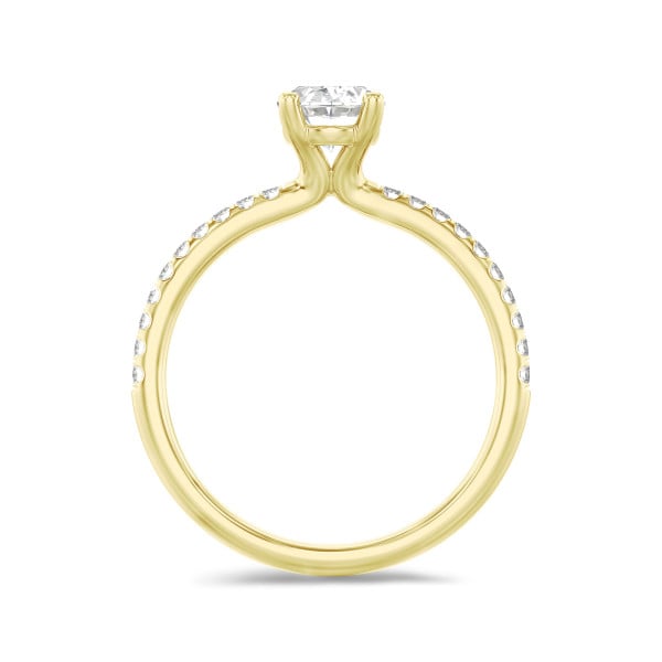 Bagues - 3.00 carats bague solitaire avec un diamant de laboratoire ovale en or jaune avec diamants de laboratoire sur les côtés