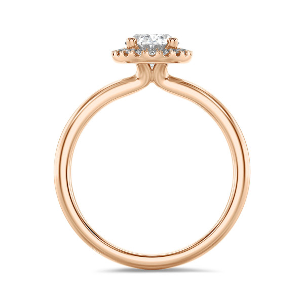 Bagues de fiançailles - 1.00 carats bague solitaire de type auréole avec un diamant de laboratoire ovale en or rouge avec diamants de laboratoire ronds