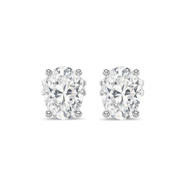 Boucles d'oreilles - 2.00 carats boucles d'oreilles solitaire en or blanc avec diamant de laboratoire ovale