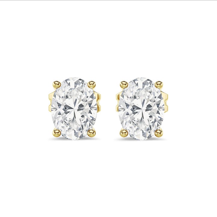 3.00 carats boucles d'oreilles solitaire en or jaune avec diamant de laboratoire ovale