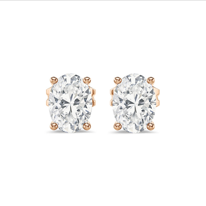 3.00 carats boucles d'oreilles solitaire en or rouge avec diamant de laboratoire ovale
