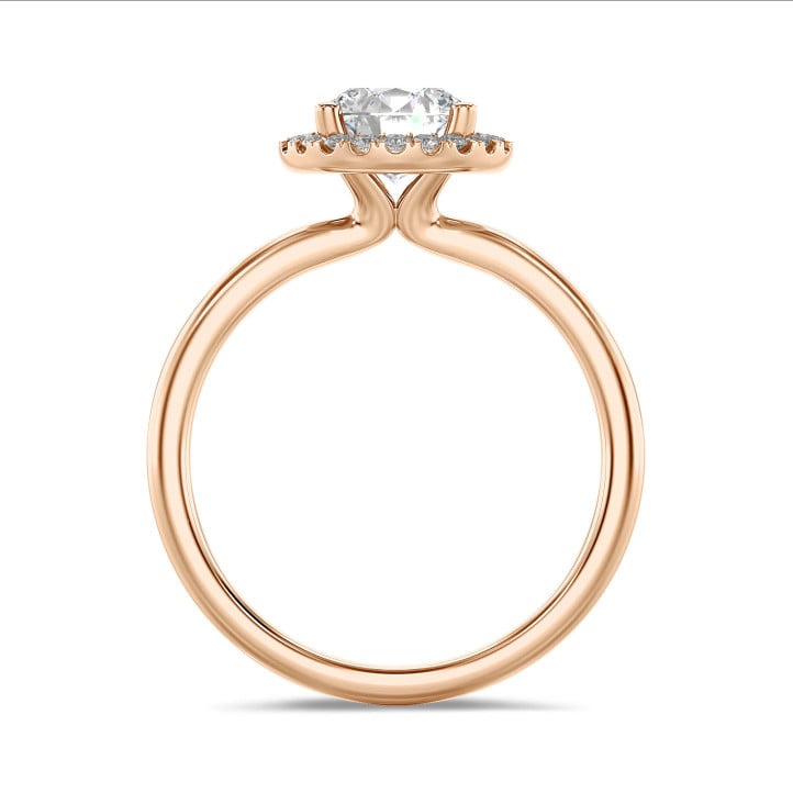 1.20 carat bague solitaire de type auréole en or rouge avec diamants de laboratoire ronds