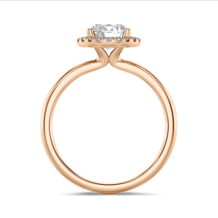 3.00 carat bague solitaire de type auréole en or rouge avec diamants de laboratoire ronds