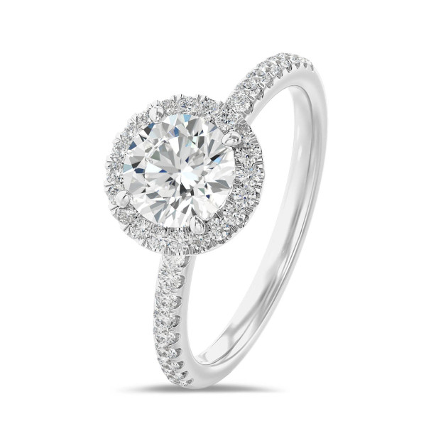 Bagues de fiançailles - 1.50 carat bague solitaire de type auréole en or blanc avec diamants de laboratoire ronds
