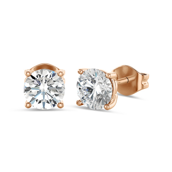 2.00 carats Boucles d'oreilles solitaires en or rouge avec diamants de laboratoire ronds