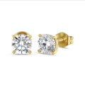 4.00 carats Boucles d'oreilles solitaires en or jaune avec diamants de laboratoire ronds