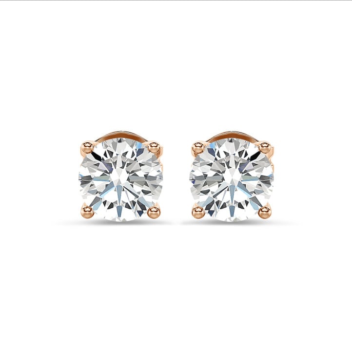4.00 carats Boucles d'oreilles solitaires en or rouge avec diamants de laboratoire ronds