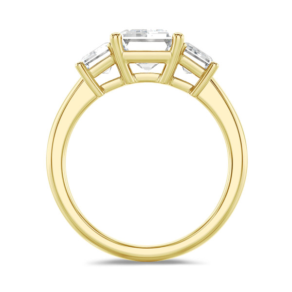 4.40 carat Bague trilogie en or jaune avec des diamants de laboratoire émeraude