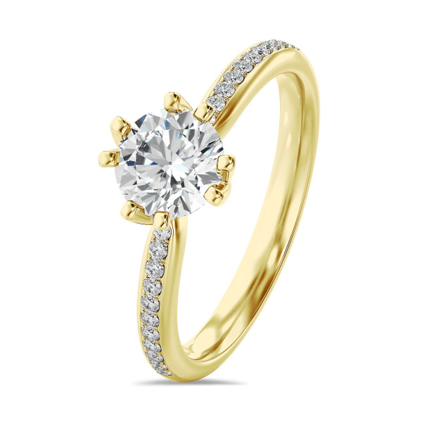 Bagues - 1.50 carat bague solitaire en or jaune avec diamants de laboratoire sur les côtés