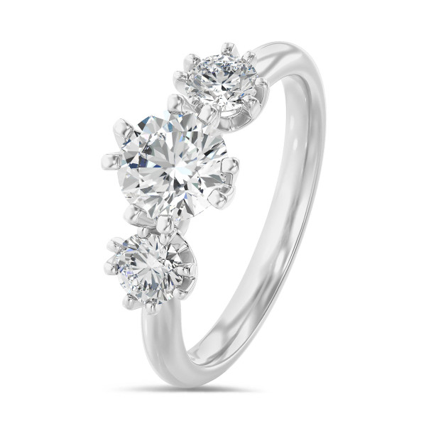 Bagues de fiançailles - 1.60 carat bague trilogie en or blanc avec diamants de laboratoire ronds