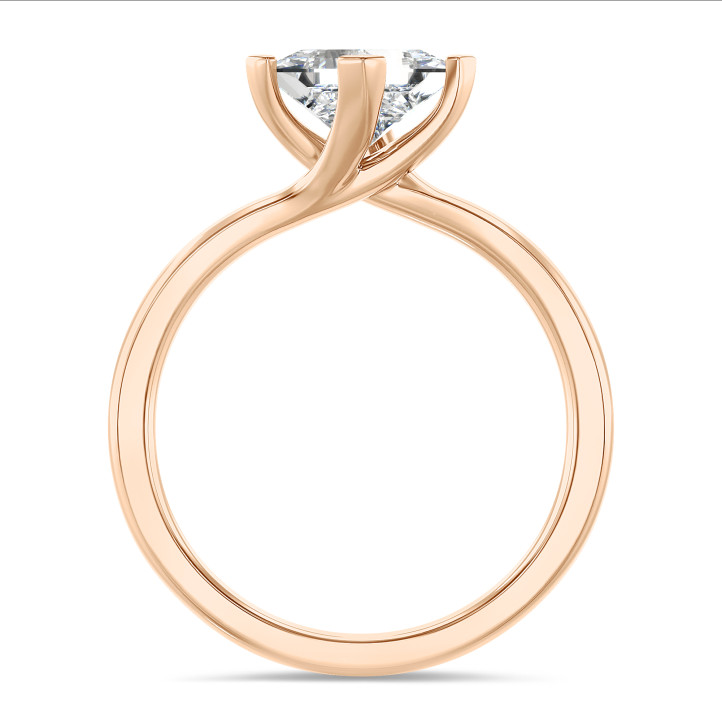 1.00 carat bague solitaire en or rouge avec un diamant de laboratoire princesse